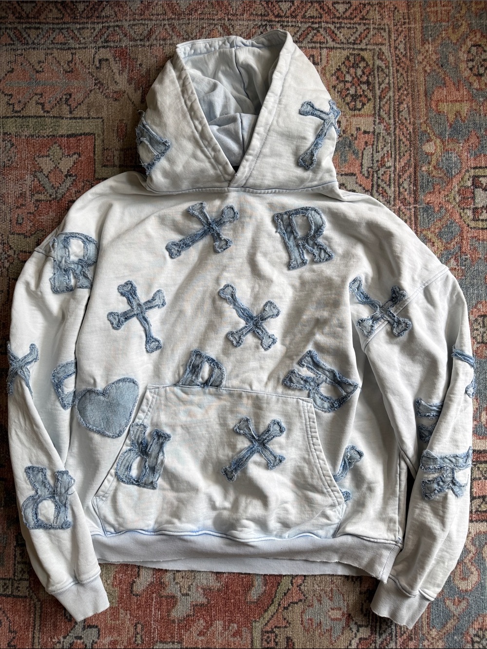 Racer Worldwide Light Blue Hoodie with Distressed Blue Appliqué